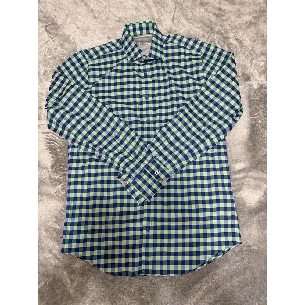 Twillory Performance Shirt Blue and Green Checkered  15.5 34-35 Tailored Fit